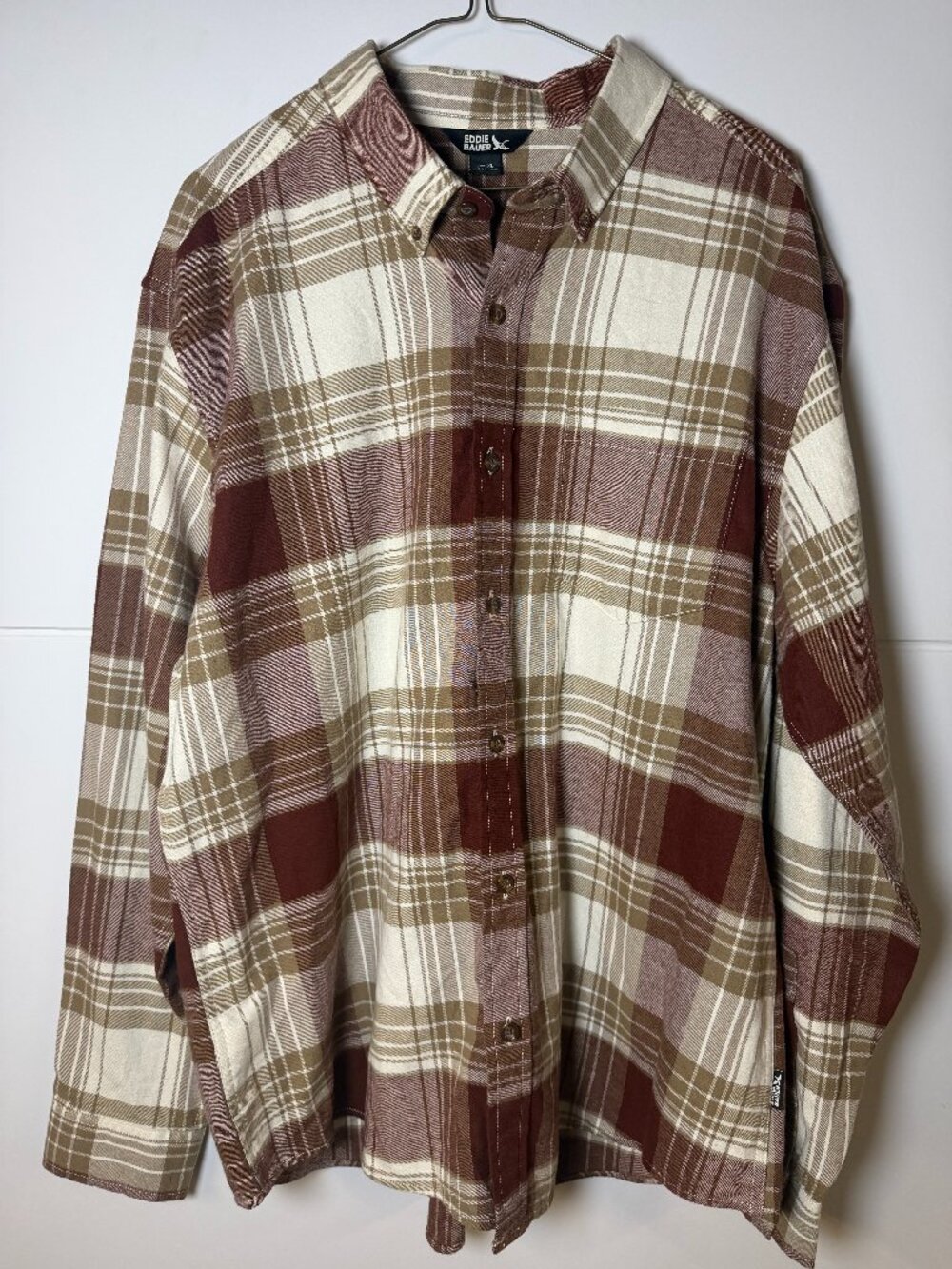 Eddie Bauer Mens Eddies Field Flannel Shirt Mahogany Plaid Long Sleeve XL